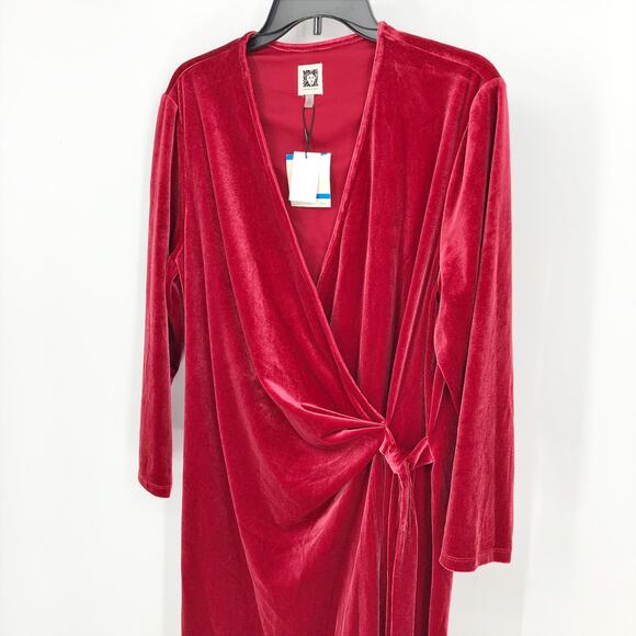 ANNE KLEIN Velvet Wrap Dress Small Titian Red V Neck Pullover Holiday NWT - Picture 6 of 13